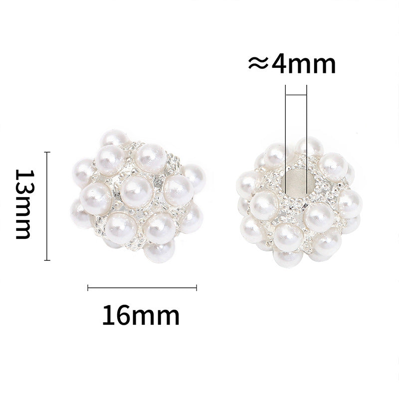 Wholesale 50pcs Silver-white imitation pearl alloy large hole beads heavy-duty bayberry ball beads spacer beads diy beaded pen mobile phone chain accessories